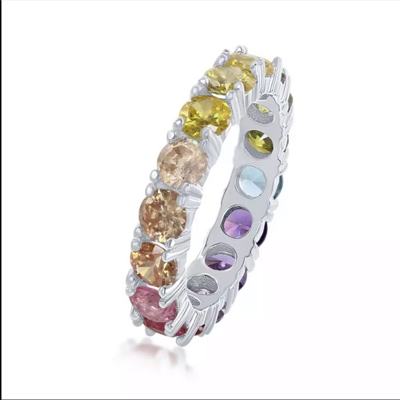 New 925 Silver Round Cut Colorful Diamond Ring - Picture 4 of 4